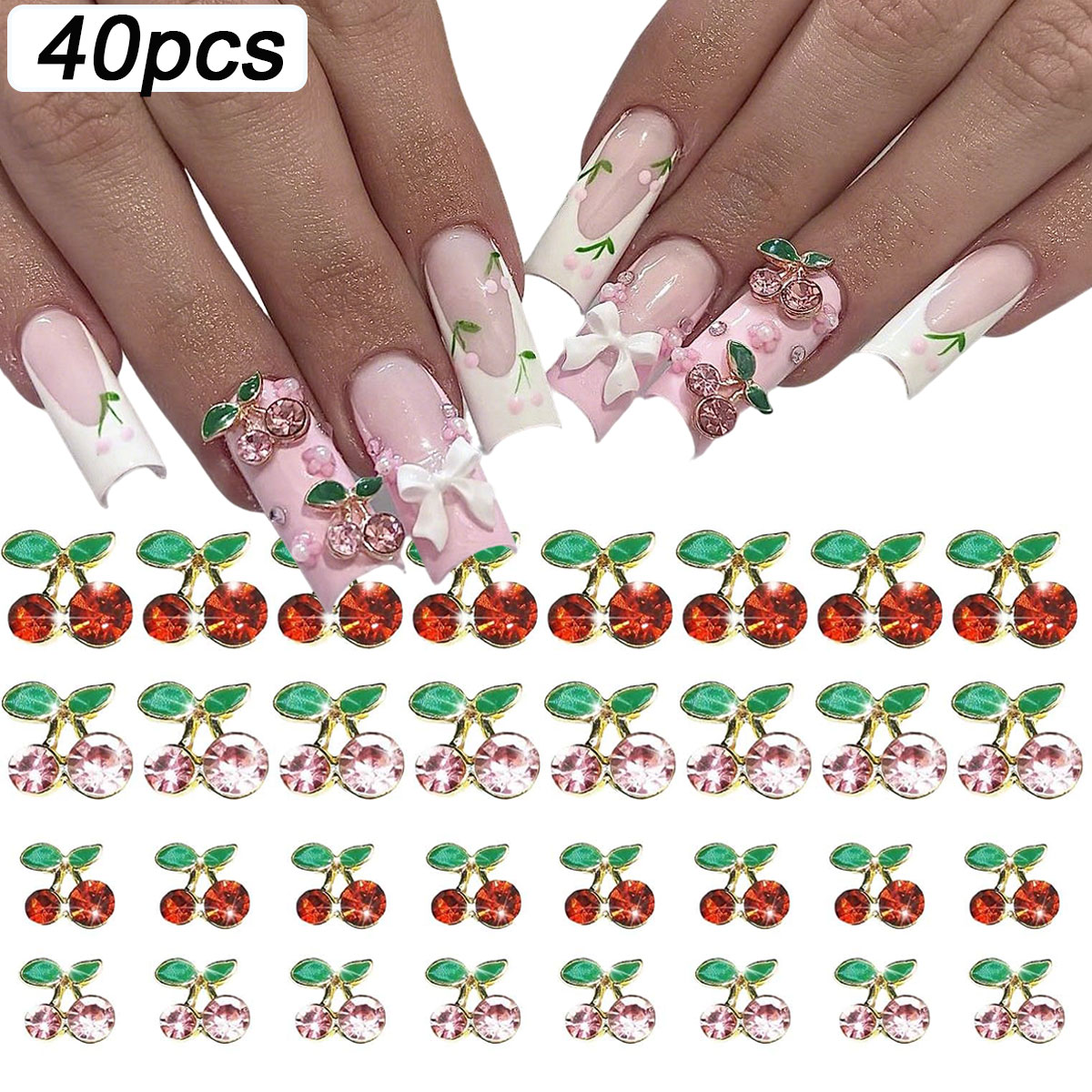 Nail Art Red Cherry - 40 Piezas de Gemas de Diamantes