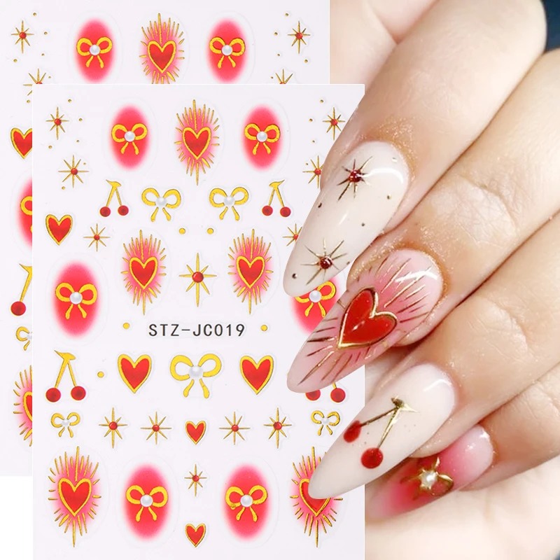 Nail Art Red Cherry - Pegatinas de Corazón Bronceado Y2K para