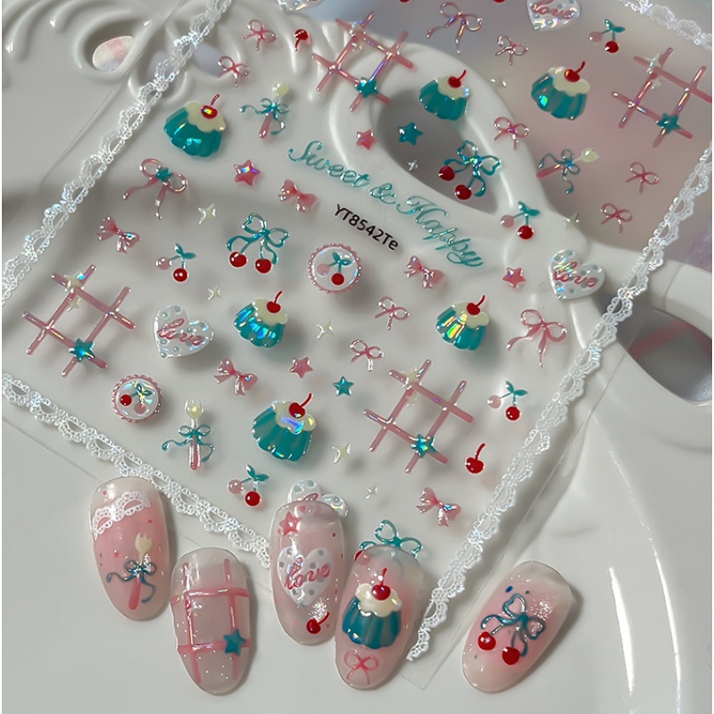 Nail Art Red Cherry - 1 unidad de pegatinas de uñas