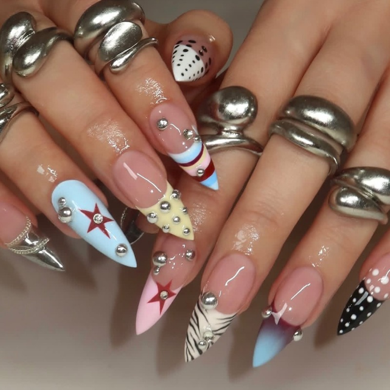 Nail Art Zebra - 24 Uñas Postizas Largas Estilo Y2K,