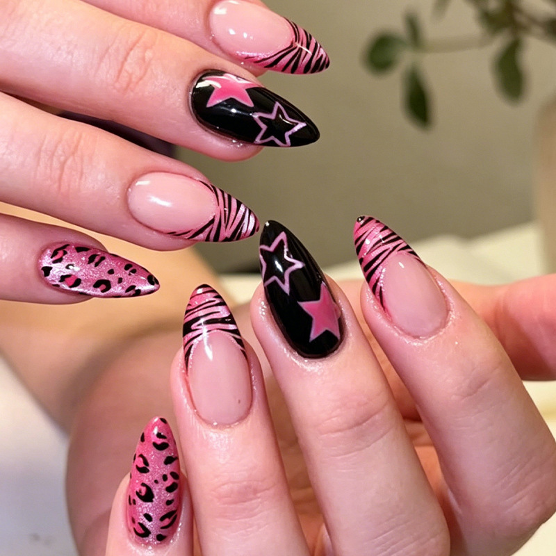 Nail Art Zebra - 24 Uñas Postizas Y2K Rosa Zebra