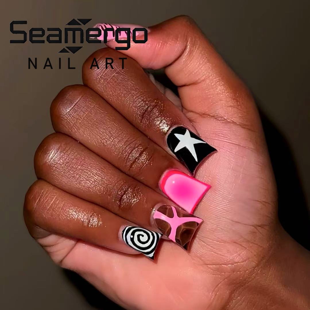 Nail Art Zebra - 24 Uñas Postizas Rosa y Negras