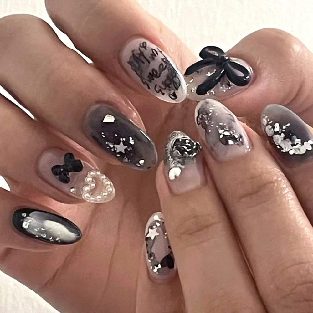 Nail Art Aesthetic - 24 Uñas Postizas Dulces con Diseño
