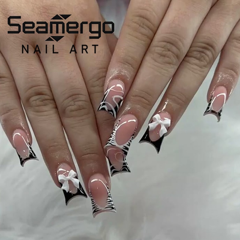Nail Art Zebra - 24 Uñas Postizas Negras Simples con