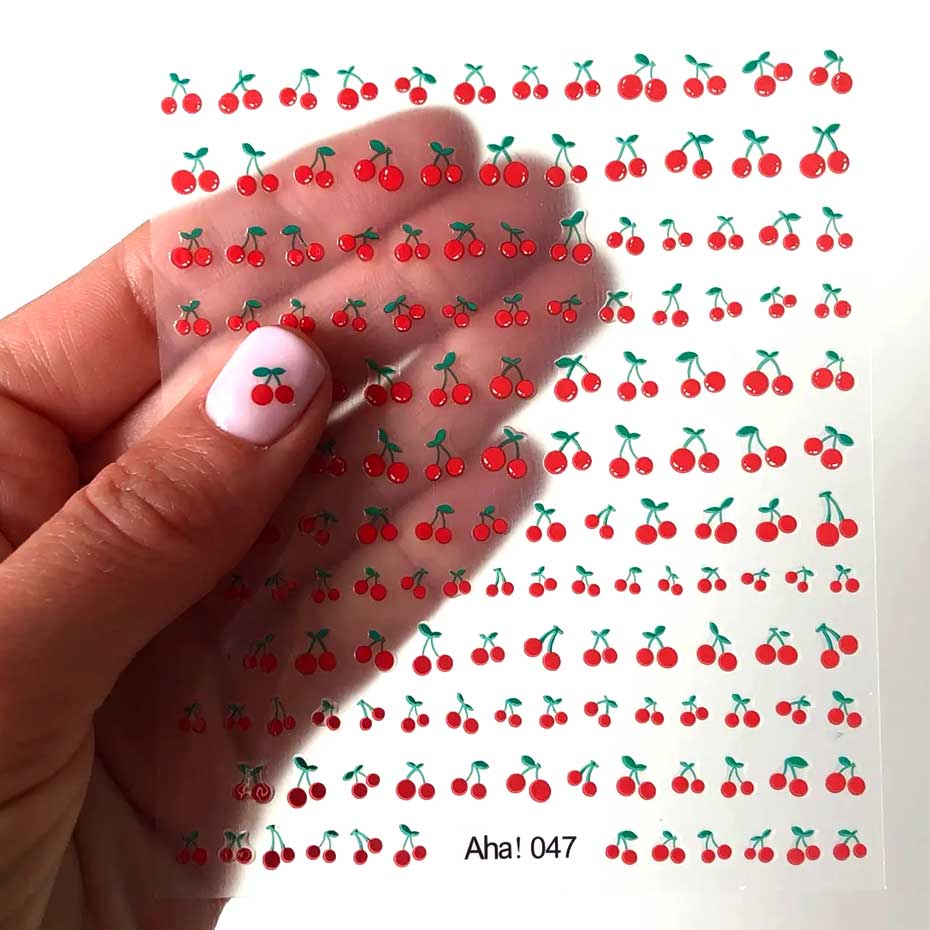 Nail Art Red Cherry - 1 hoja de pegatinas 3D para