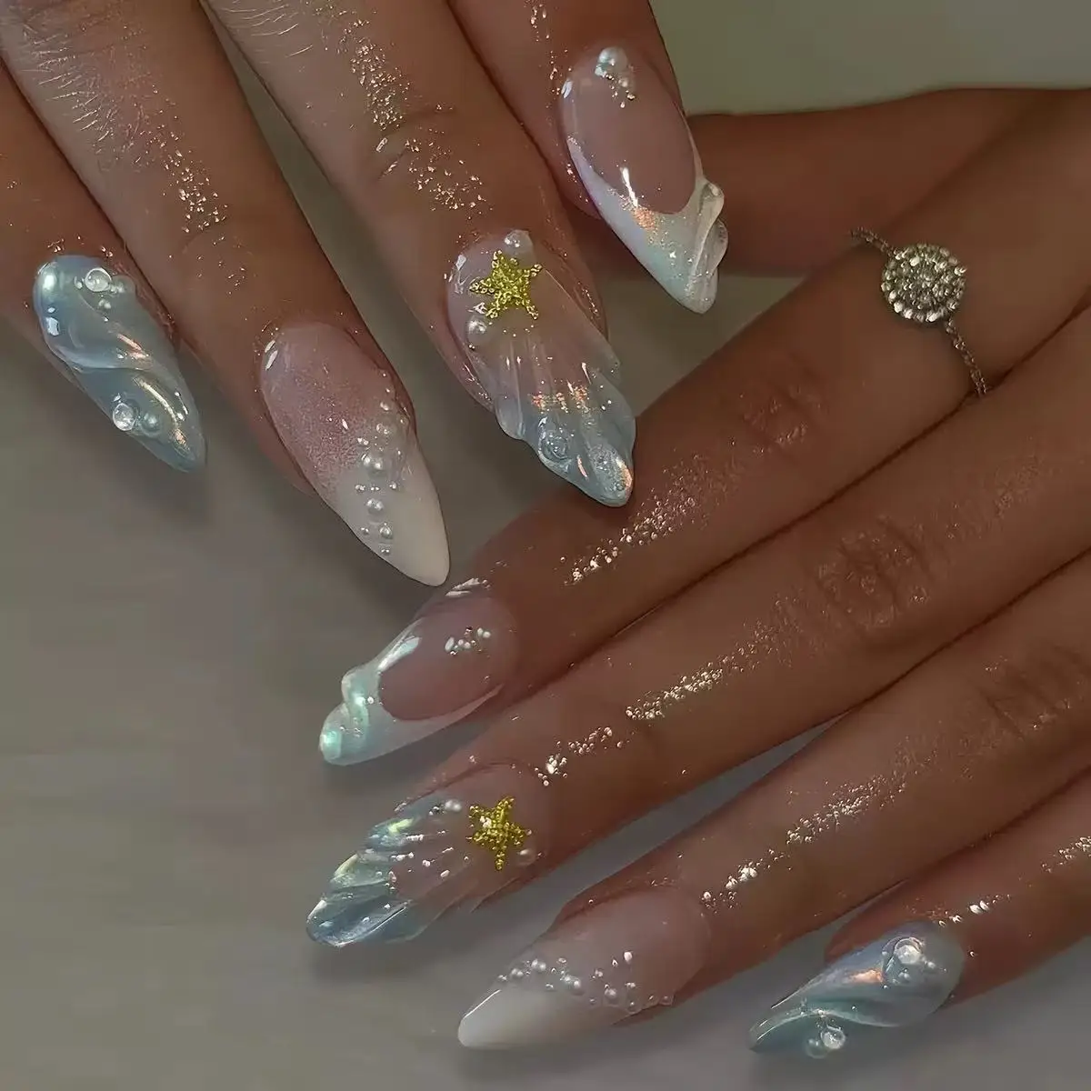 Nail Art Oval - Uñas postizas francesas ovaladas cortas 3D