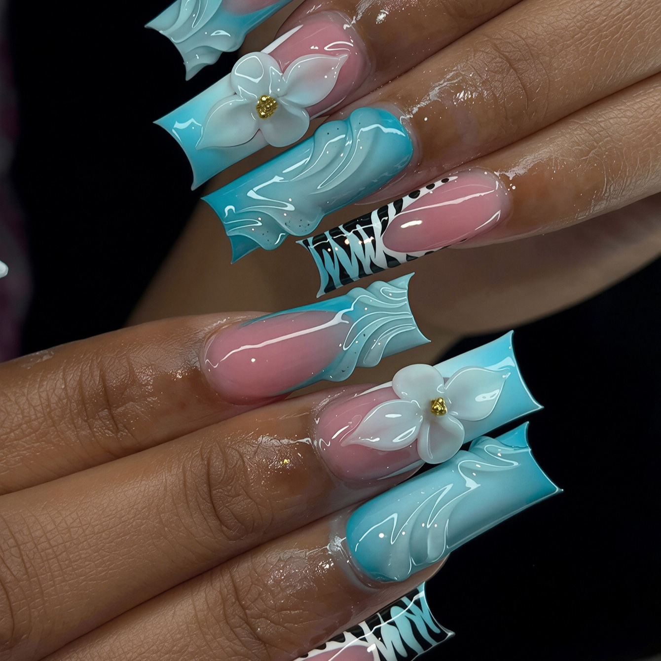 Nail Art Zebra - 24 Uñas Postizas de Estilo Francés