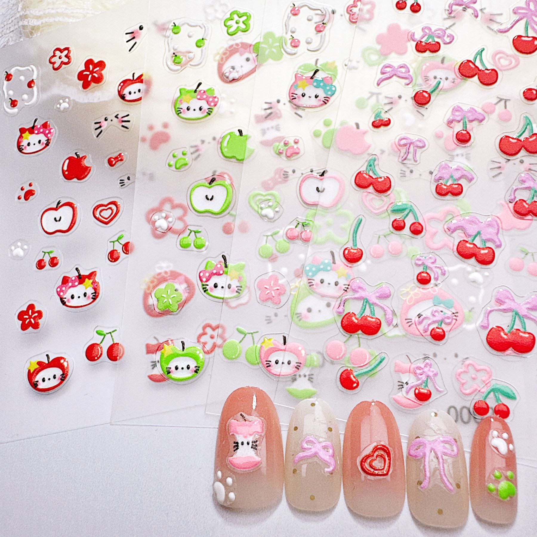 Nail Art Red Cherry - 1 unidad de pegatinas para uñas