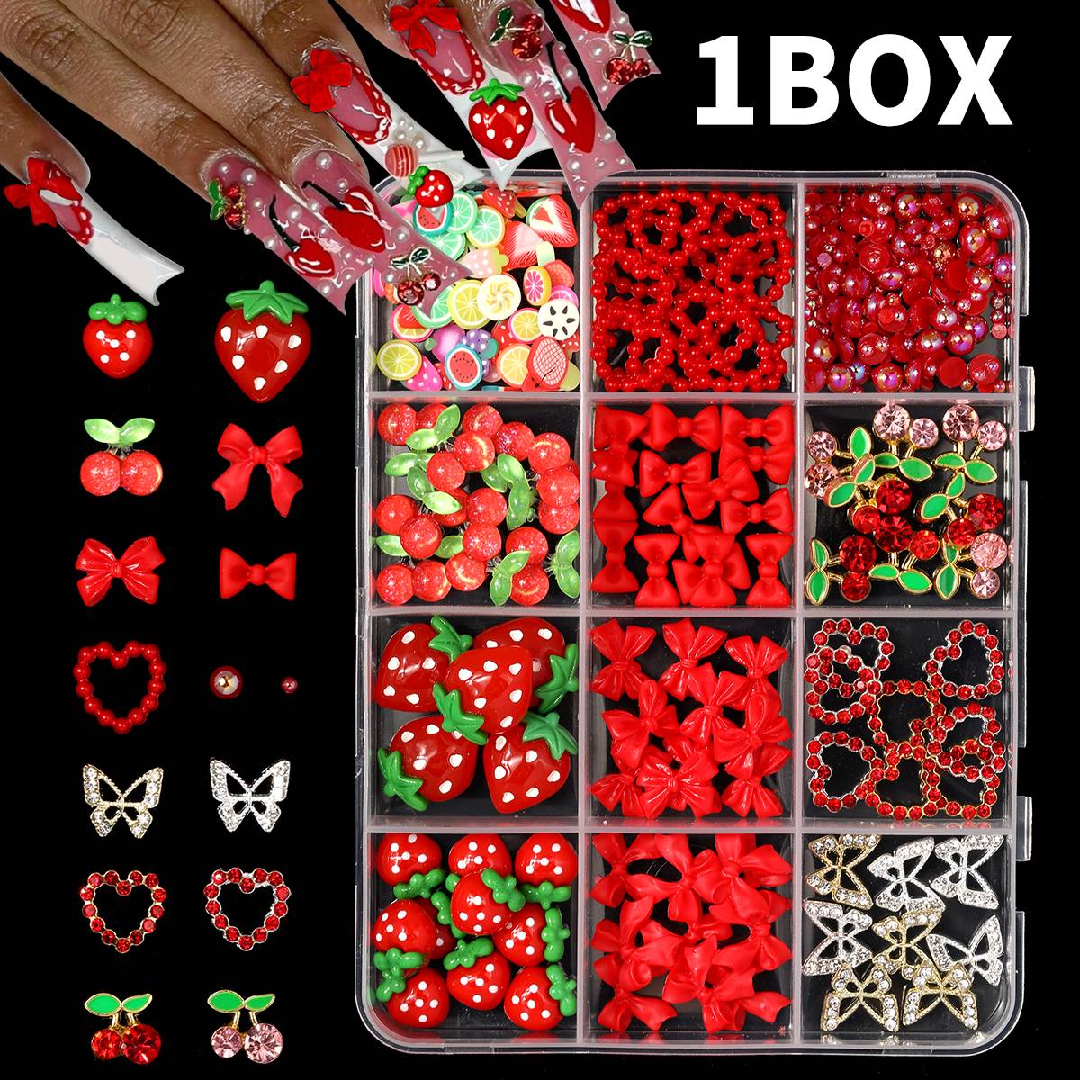 12 rejillas de adornos 3D para - Nail Art Red Cherry reseña y precio