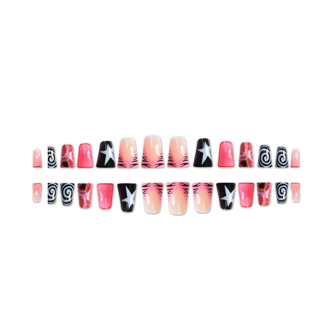 24 Uñas Postizas Rosa y Negras - Nail Art Zebra reseña y precio
