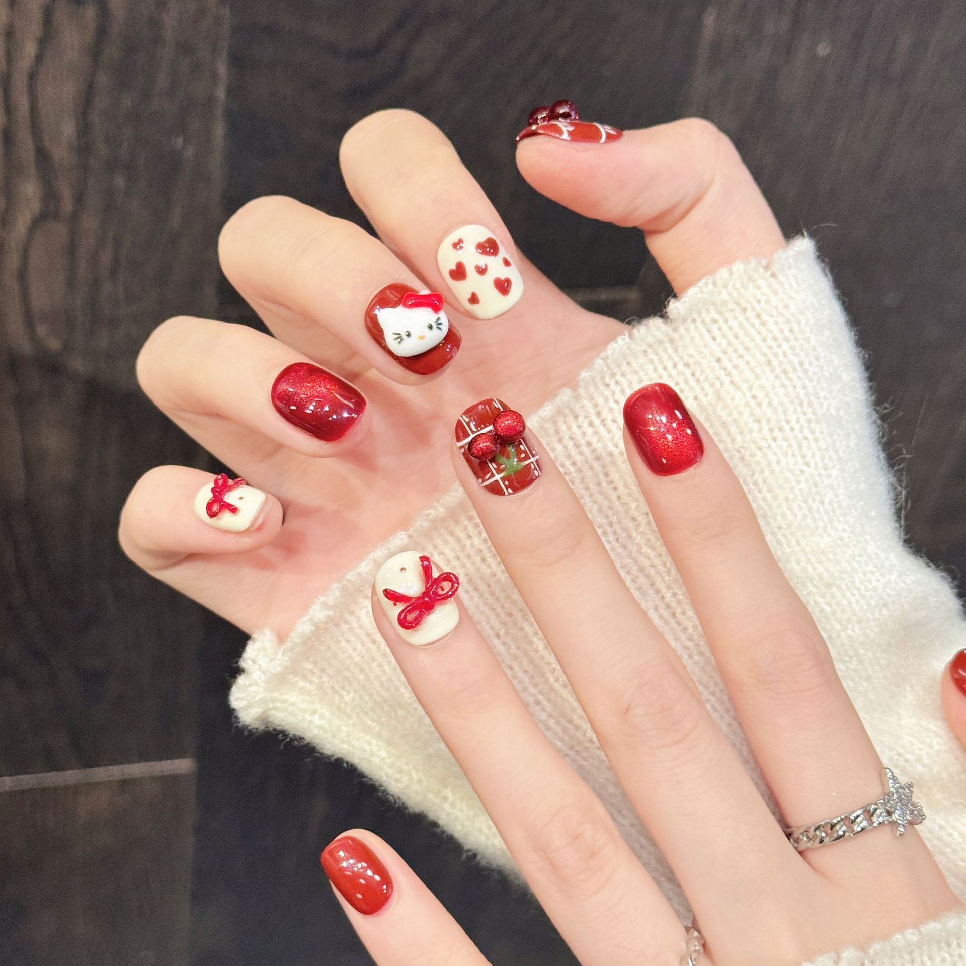 10 Uds. Uñas Postizas Hechas a - Nail Art Red Cherry reseña y precio