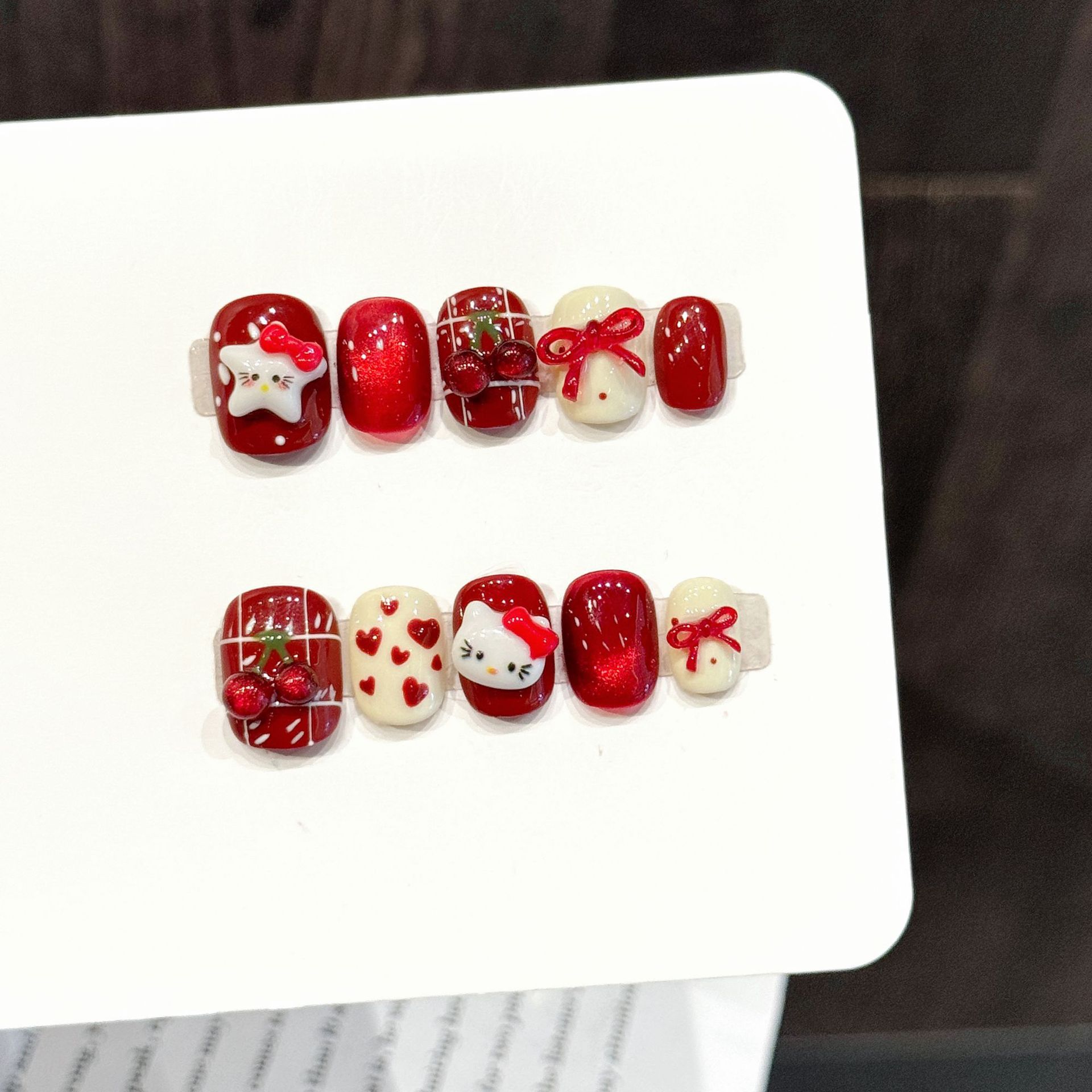 10 Uds. Uñas Postizas Hechas a - Nail Art Red Cherry reseña y precio