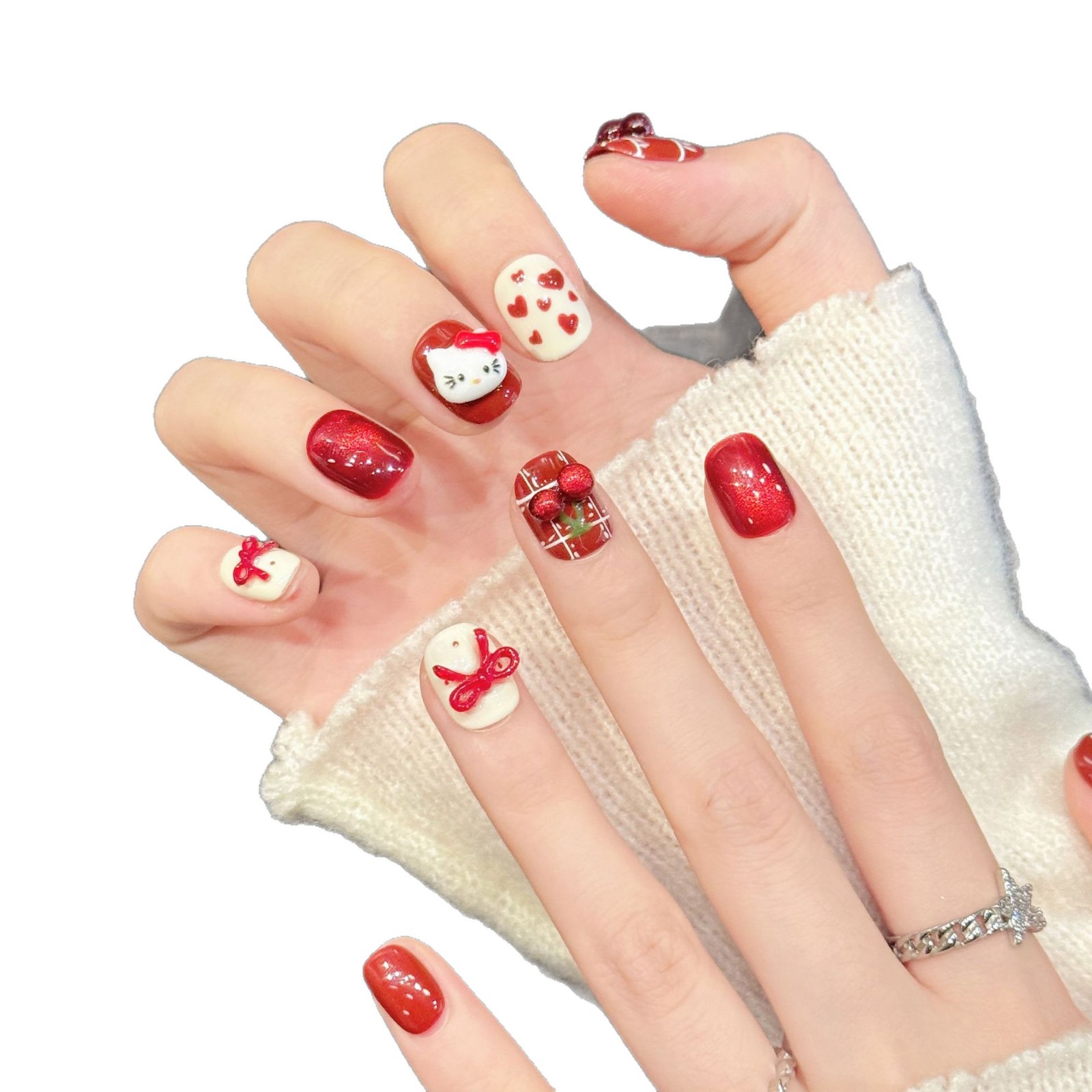 10 Uds. Uñas Postizas Hechas a - Nail Art Red Cherry reseña y precio