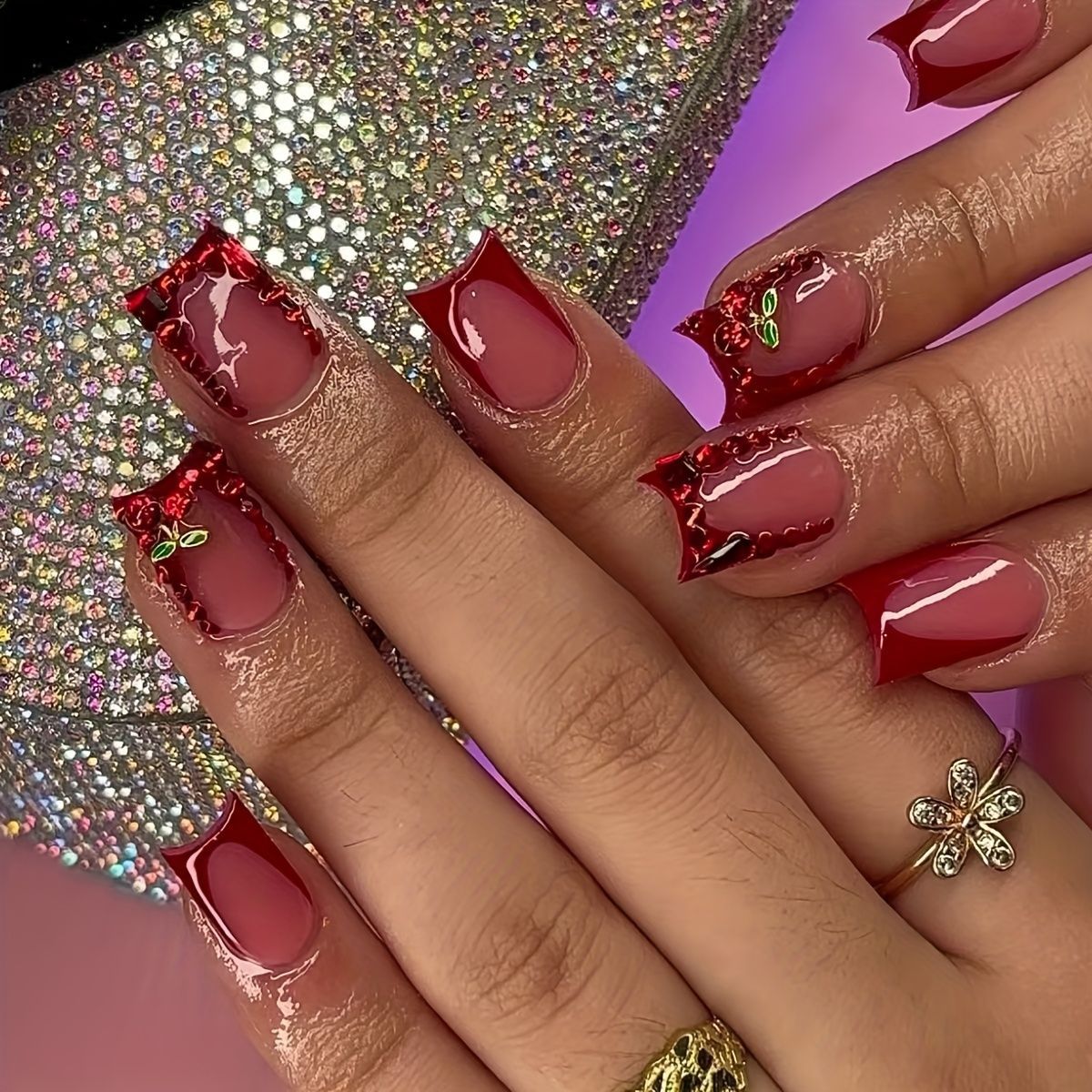 24 Uds uñas postizas terminada - Nail Art Red Cherry reseña y precio