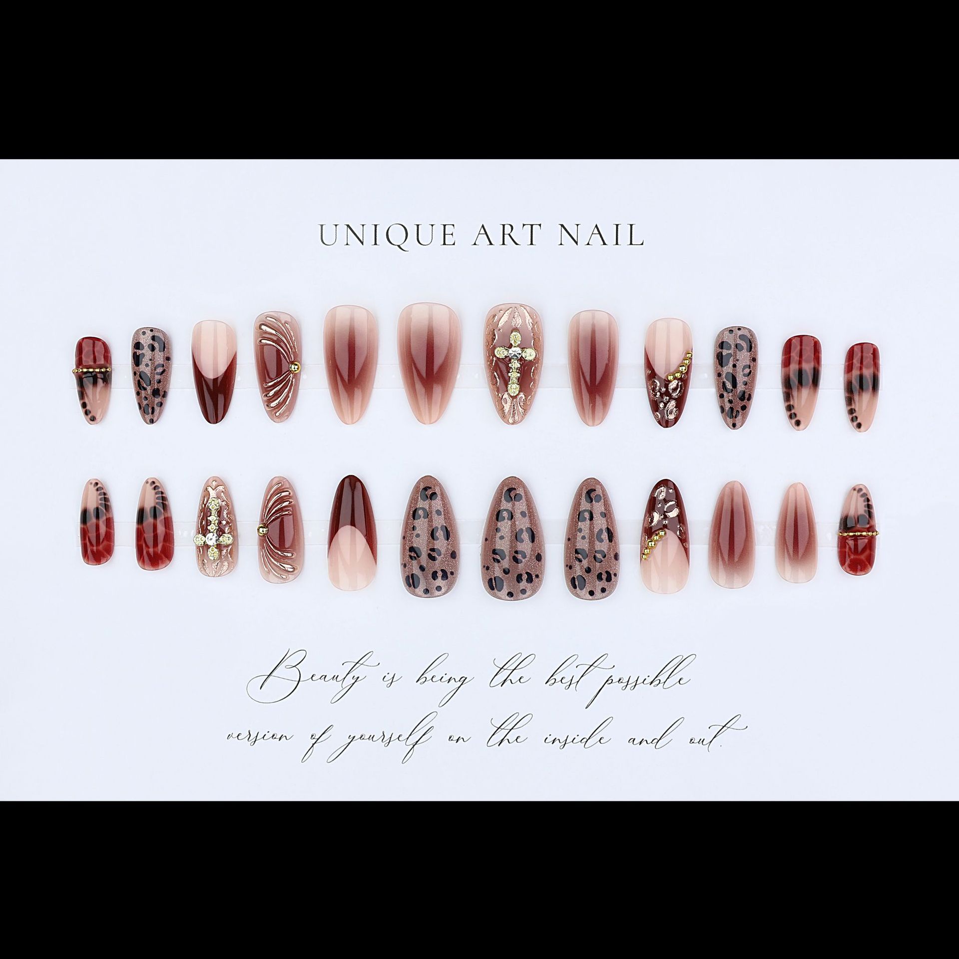 Uñas postizas color rojo vino  - Nail Art Fake Nails reseña y precio