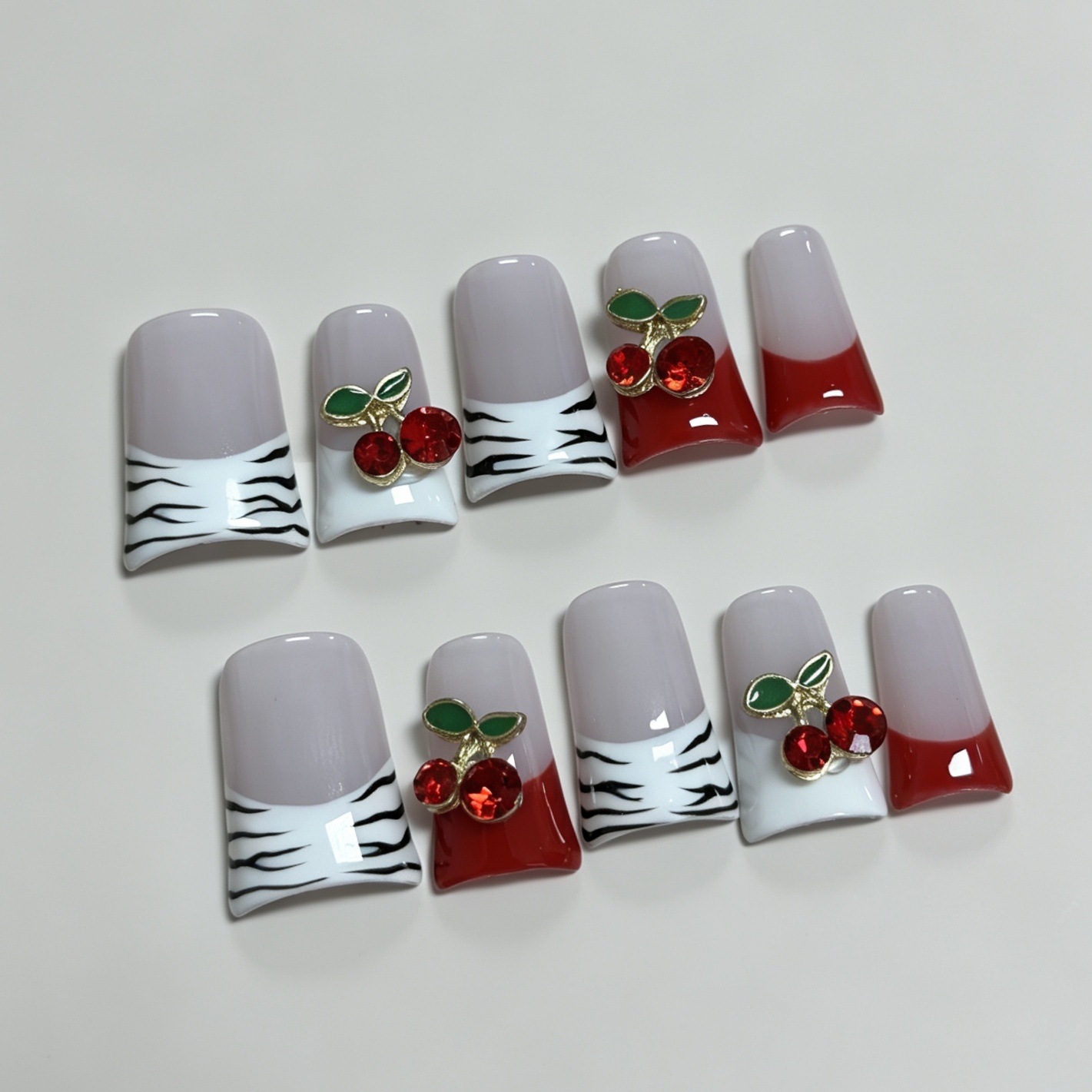 Uñas postizas cuadradas median - Nail Art Red Cherry reseña y precio
